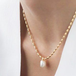 ✨18K Gold Plated Baroque Natural Pearl Necklace
